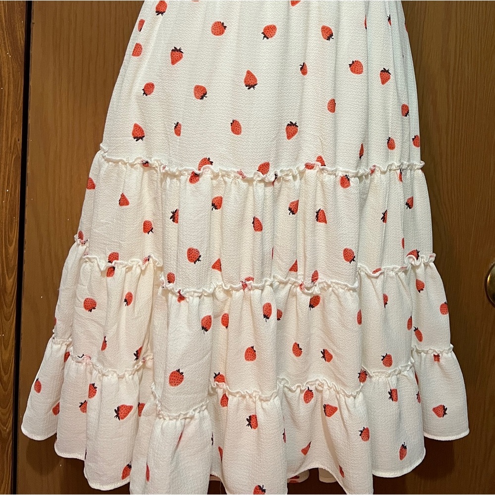 Cream White Dress with strawberry print